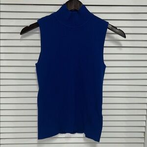 DKNY Sleeveless Mock Neck Ribbed Tank - Cobalt Blue